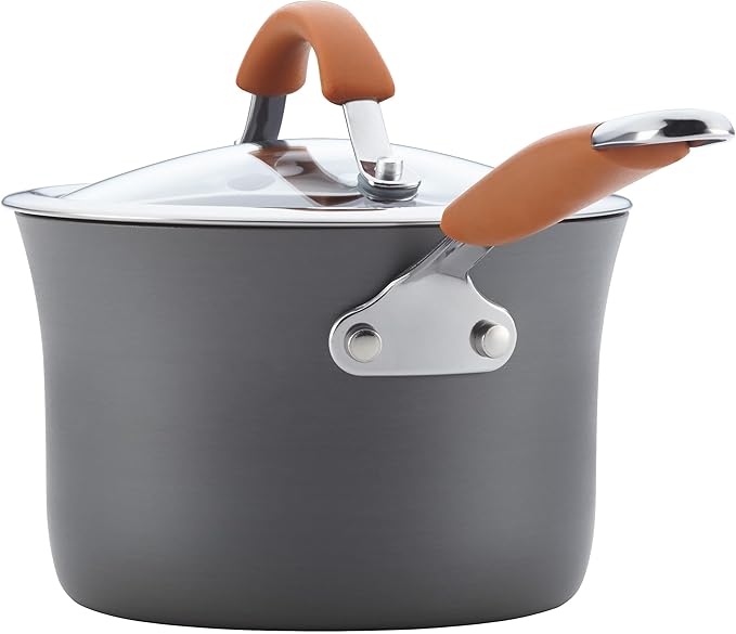 Rachael Ray Cucina Dishwasher Safe Hard Anodized Nonstick Cookware Pots and Pans Set, 12 Piece, Gray with Orange Handles