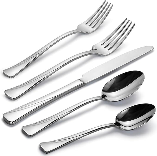 Alata Alice 40-Piece Silverware Set Stainless Steel Flatware Set,Service for 8,Mirror Polished Cutlery Set,Dishwasher Safe