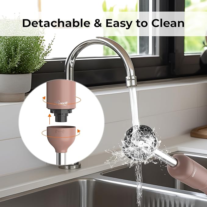 Rosewill 6-in-1 Multi-Speed Cordless Rechargeable Immersion Hand Blender, Heavy Duty Motor - Stick Blender, Beaker, Whisk, Chopper, Dual Beater, Milk Frother - For Smoothies, Baby Food, Soup (Mocha)