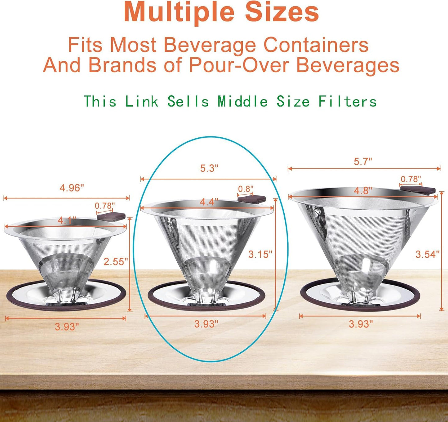 Pour Over Coffee Dripper Pour Over Coffee Filter, Cone Stainless Steel Reusable Paperless Double Layer Mesh Cup Metal Fine Mesh Strainer Slow Drip Portable with Stand & Cleaning Brush Camping