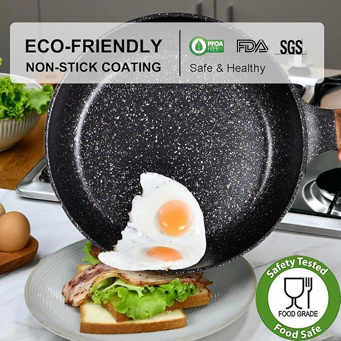 Nonstick Frying Pan Set, No Stick PFOA-Free Granite Coating Non Stick Skillets Chef's Pan, 10 in 11 in Egg Pans for Family, Gift Cookware Pan Set for Gas Stove, Induction Top