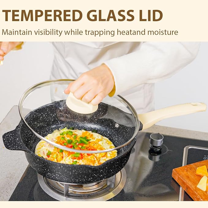 Romswi 23pcs Pots and Pans Set Non Stick, Kitchen Cookware Set with Casserole, Frying & Saucepans, Oven Safe & Stovetop Agnostic Non Toxic Cookware (Gas, Electric & Induction) - Black