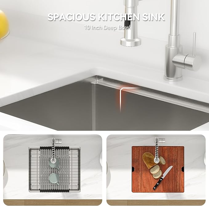 Lordear 21 Undermount Kitchen Sink -21x19 Inch Undermount Bar Sink Stainless Steel 16 Gauge Ledge Workstation Handmade RV Camper Mobile Home Kitchen Sink Basin with Full Cover Cutting Board