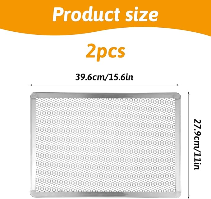 Pizza Screen 11 x 15.6 Inch 2 Pack Rectangular Aluminum Pizza Pan Restaurant-Grade Flatbread Screen Pizza Crisper Pan,Oven-Safe