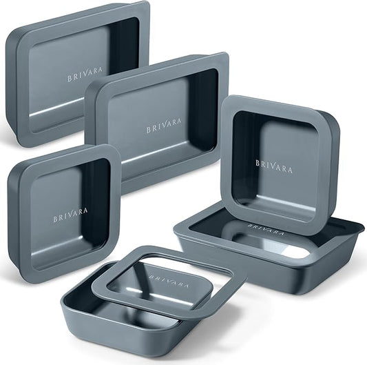 Ceramic Coated Glass Food Storage Container | No PTFE, PFOA, PFAS, and BPA | Reusable Non Toxic Meal Prep Container with Glass Lid | Easy To Store | 6 Piece Food Prep [Dusk]