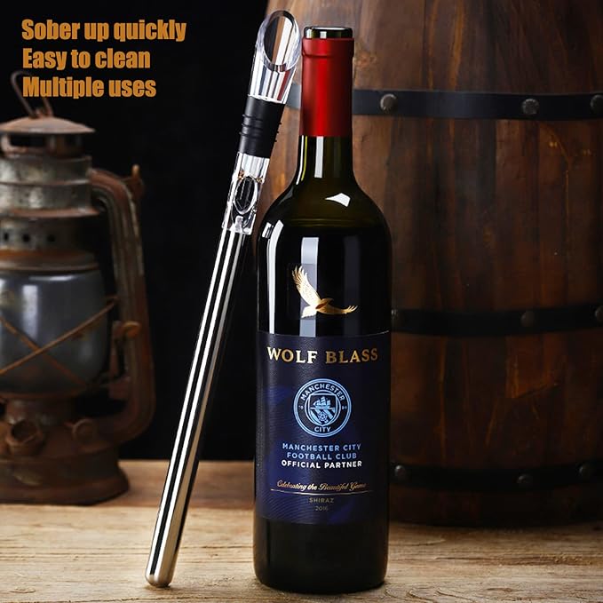 DERGUAM 3-in-1 Stainless Steel Wine Chiller with Wine Aerator and Wine Pourer, Wine Chiller Stick Wine Chiller Rod Fits in all Standard-sized Bottles, for Wine Accessories Wine Lover Christmas Gifts