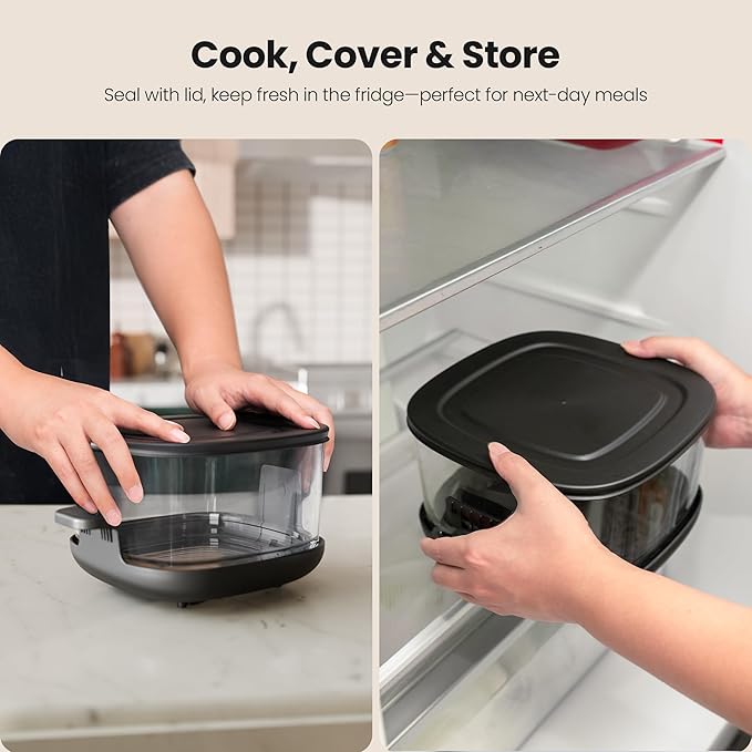 Kismile 5-in-1 Portable Glass Air Fryer, 2.6QT & 4.7QT Dual Glass Containers with Lids, 85% Less Oil, Compact Smart Air Fryer Oven for Deep Roast, Crisp, Keep Warm – Freezer & Dishwasher Safe