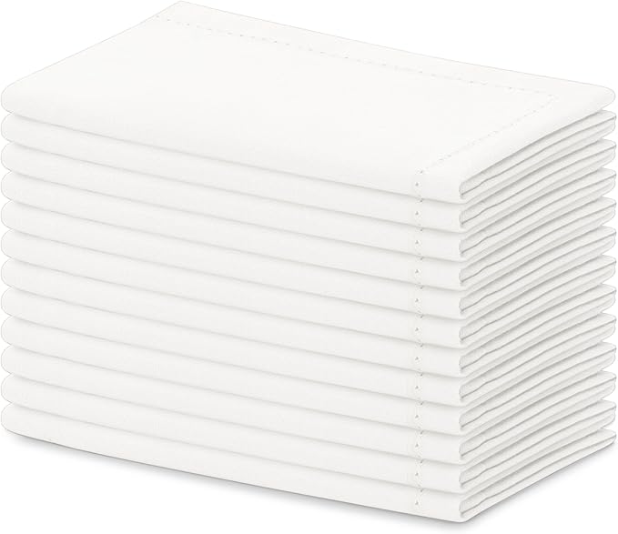 Blue Needles Set of 12 Hemstitch Linen Napkins 100% Cotton White Cloth Dinner Napkins 18x18 inches, Soft, Reusable, Absorbent, Washable, Ideal for Fall Thanksgiving Events, Parties & Everyday Use