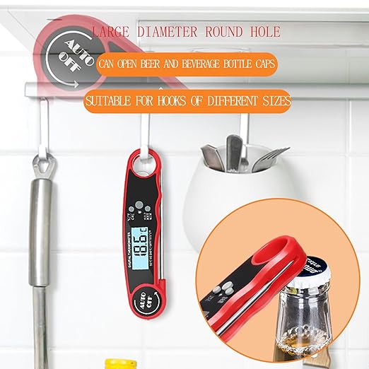 Meat Thermometer Digital, Instant Read Food Thermometer for Grilling and Cooking, Waterproof Kitchen Probe with Backlight for Home, Outdoor Grilling and BBQ