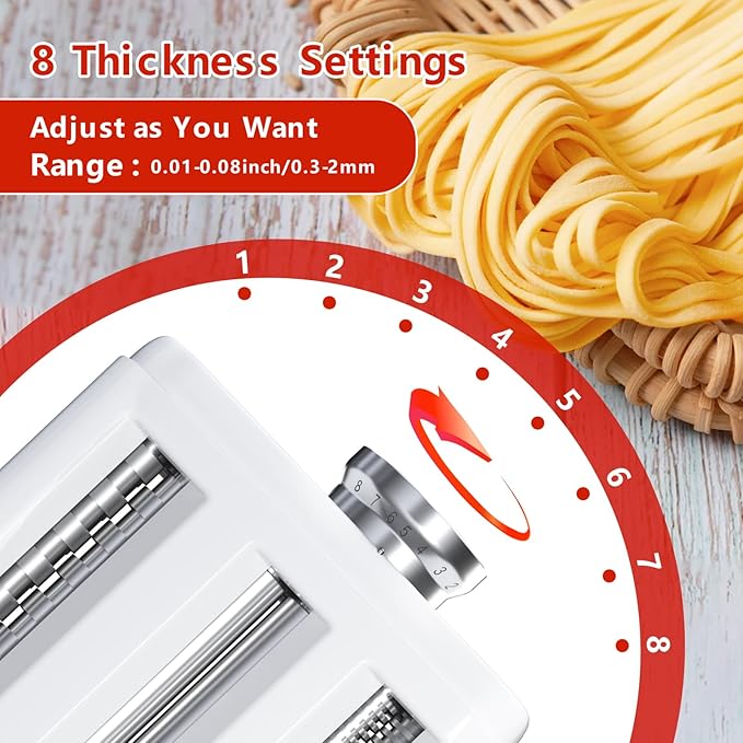 Pasta Maker Attachment for Kitchenaid/ Cuisinart Mixers, Noodle Maker 3 in 1 Set of Pasta Roller Fettuccine Cutter Spaghetti Cutter and Cleaning Brush, Electric Pasta Makers White