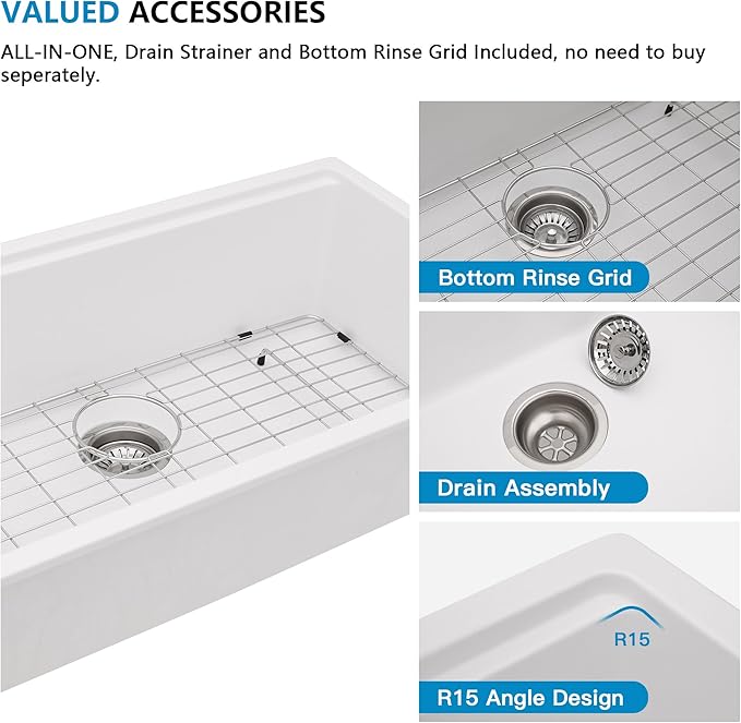 33x19 Granite Composite Kitchen Sink - Undermount Ledge Workstation White Quartz Classic Under Counter Single Bowl Basin