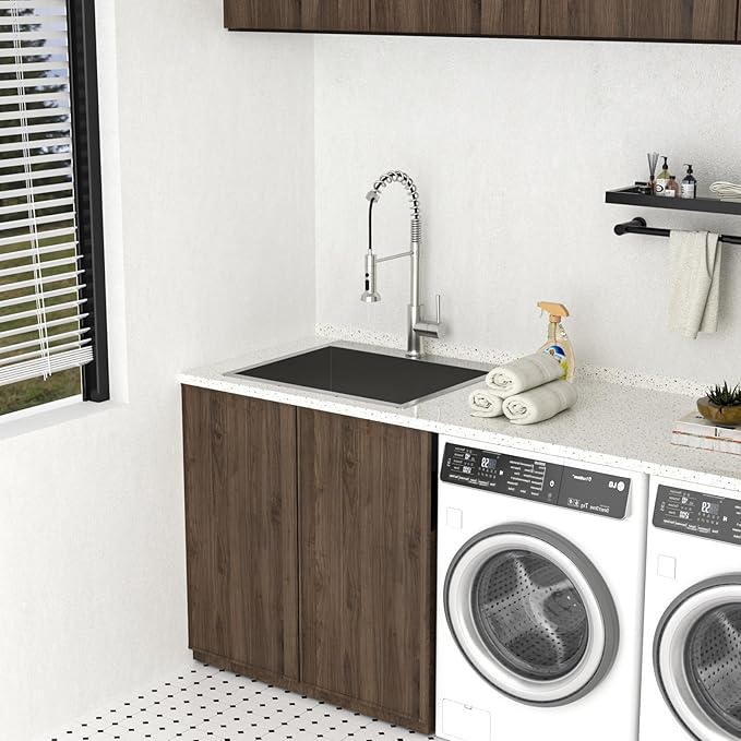 Lordear Drop in Laundry Sink 22"x22"x12" Deep Utility Sink Drop-in Topmount Single Bowl Sink 16 Gauge Stainless Steel Laundry Room Sinks