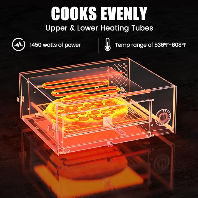 S AFSTAR 1450W Electric Pizza Oven, Stainless Steel Pizza Oven Countertop with Insulated Handle & Removable Tray, Commercial Pizza Maker Fits Pizzas up to 12" Diam for Restaurant Home Party