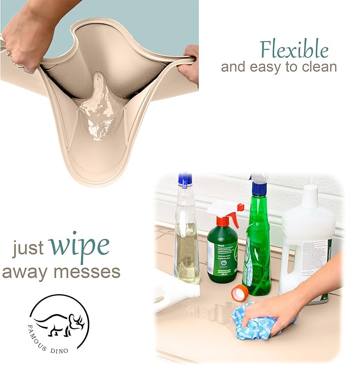 The Original Under Sink Mat - Silicone Waterproof mat, Adjustable, Easy to Clean, Kitchen Cabinet Liner, Disifenction Surface - 31" x 22" or Smaller (Beige, 31" x 22")