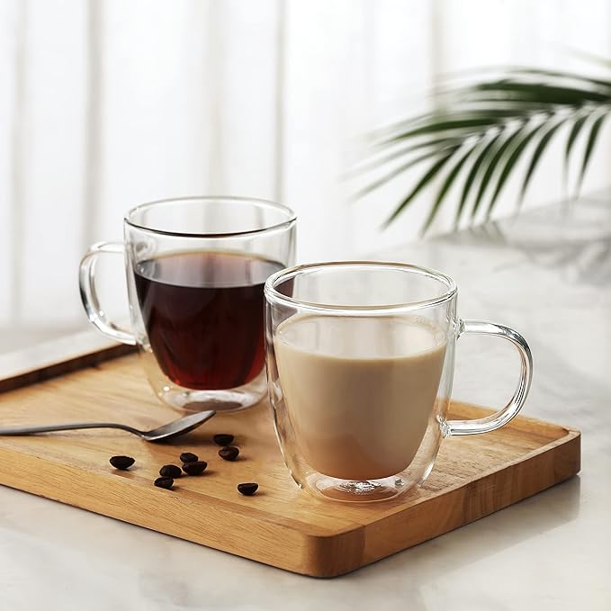CNGLASS Insulated Espresso Glass Mugs 5.4oz/160ml, Small Clear Coffee Mugs Set of 6, Double Wall Glass Cups with Handle for Tea and Macchiato