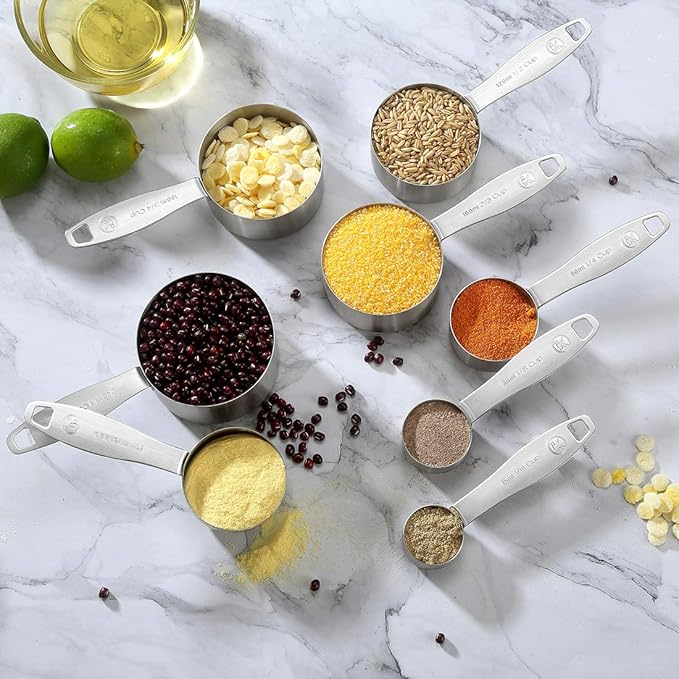 Stainless Steel Measuring Cups, 8 Piece Heavy Duty 18/8 Steel Measuring Cups Set