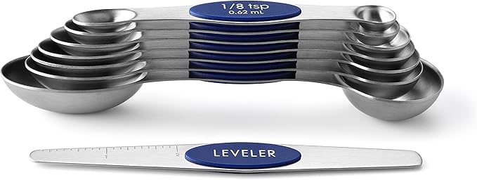 Spring Chef Stainless Steel Magnetic Measuring Spoons Set of 8 with Leveler, Heavy Duty Teaspoon & Tablespoon Measuring Spoons With Strong N45 Magnets, Kitchen Gadgets for Baking & Cooking - Sapphire