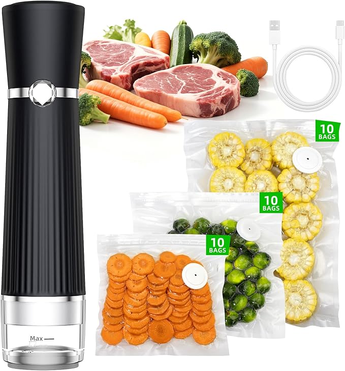 Vacuum Sealer for Food, Handheld Saver Compact Vacuum Sealer Machine with 30 Reusable Bags for 10X Preservation & Fresh