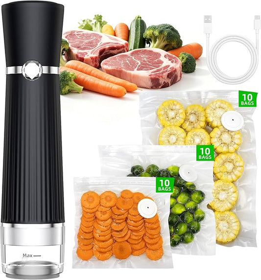 Vacuum Sealer for Food, Handheld Saver Compact Vacuum Sealer Machine with 30 Reusable Bags for 10X Preservation & Fresh