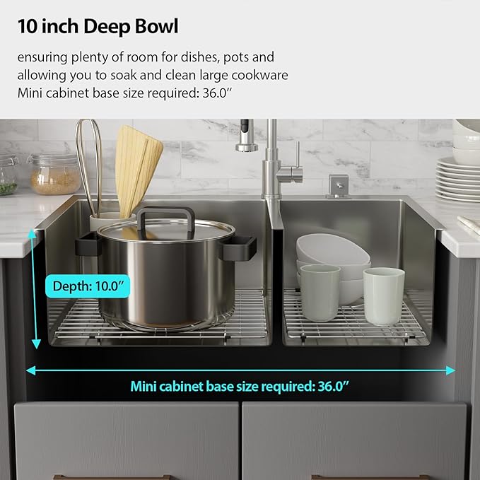 Drop In Kitchen Sink Double Bowl - Funmier 33 Inch Double Bowl Kitchen Sink 60/40 33"x22" Stainless Steel 16 Gauge Deep Bowl Basin