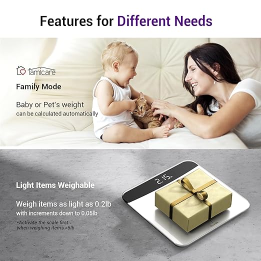 Scale for Body Weight, Highly Accurate 450lb Digital Bathroom Scales for People, Automatic Weighing Machine for Baby, Pet, Light Items, Large LED, Sturdy and Durable Base, White