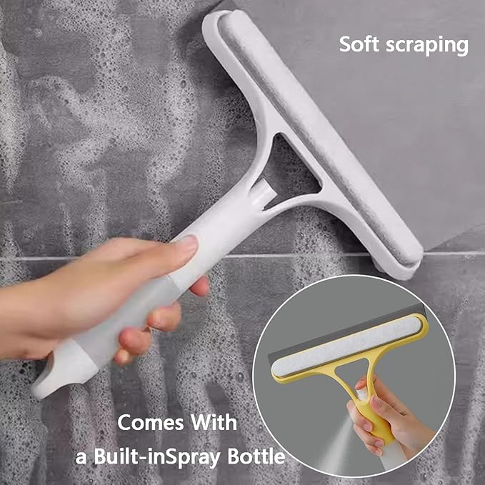 2Pcs 3 in 1 Window Cleaning Scraper, 2025 New 3 in 1 Spray Squeegee,All Purpose Window Cleaner Squeegee, for Car, Home, Kitchen Window (White+Yellow)