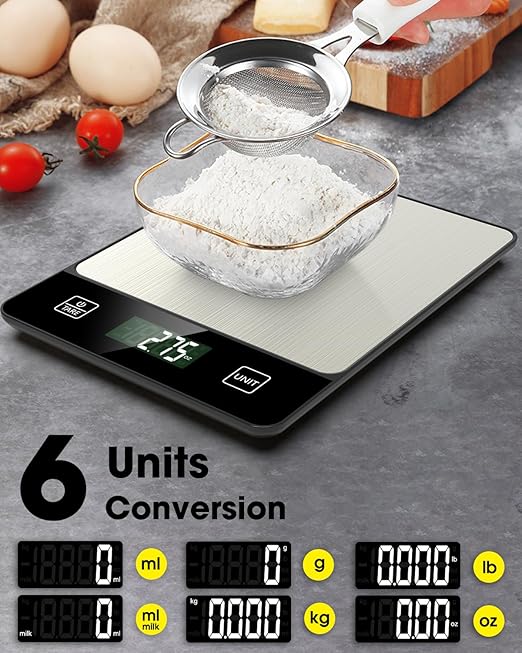 Mik-Nana Food Scale, 22lb Digital Kitchen Scale Weight Grams and Oz for Baking Cooking Coffee Meal Prep Package Postage, 6 Units with Tare Function, 1g/0.04oz Precise Graduation (Black)