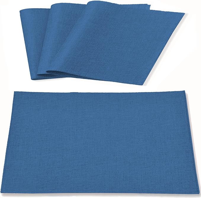 Linen Fabric Placemats Set of 4, Machine Washable, Heat Resistant, Wrinkle Free, Thick Polyester Kitchen Place Mats for Dining Table (Navy Blue)