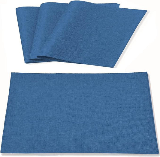 Linen Fabric Placemats Set of 4, Machine Washable, Heat Resistant, Wrinkle Free, Thick Polyester Kitchen Place Mats for Dining Table (Navy Blue)