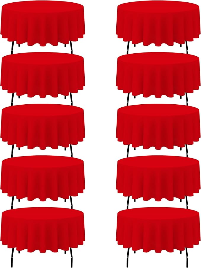 BRILLMAX 10 Pack Red Round Tablecloths 90 Inch - Circle Bulk Linen Polyester Fabric Washable Table Cloth Cover for Wedding Reception Banquet Birthday Party Buffet Restaurant