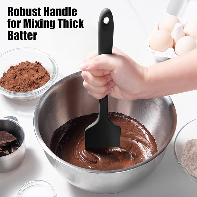 600°F Heat Resistant Silicone Spatula, Doosu High Temp Flexible Kitchen Rubber Bowl Scrapers Food Grade Seamless Baking Supplies Scratch-Proof for Scraping Non-Stick Pans (Black, 11.4in)