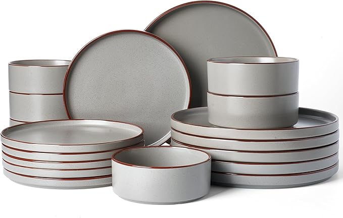 Famiware Nebula Ridge Stoneware Dinnerware Sets for 6, Plates and Bowls Sets, 18 Pieces Dishes Set, Microwave and Dishwasher Safe Kitchen Plates, Dark Gray