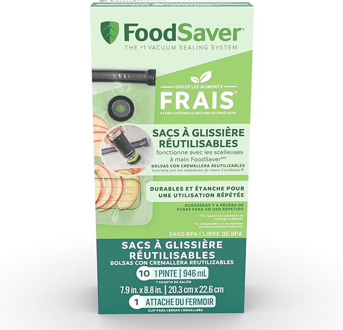 FOODSAVER Reusable Vacuum Zipper Bags, Quart | For Handheld Vacuum Sealers | 10 Count, Pack of 4