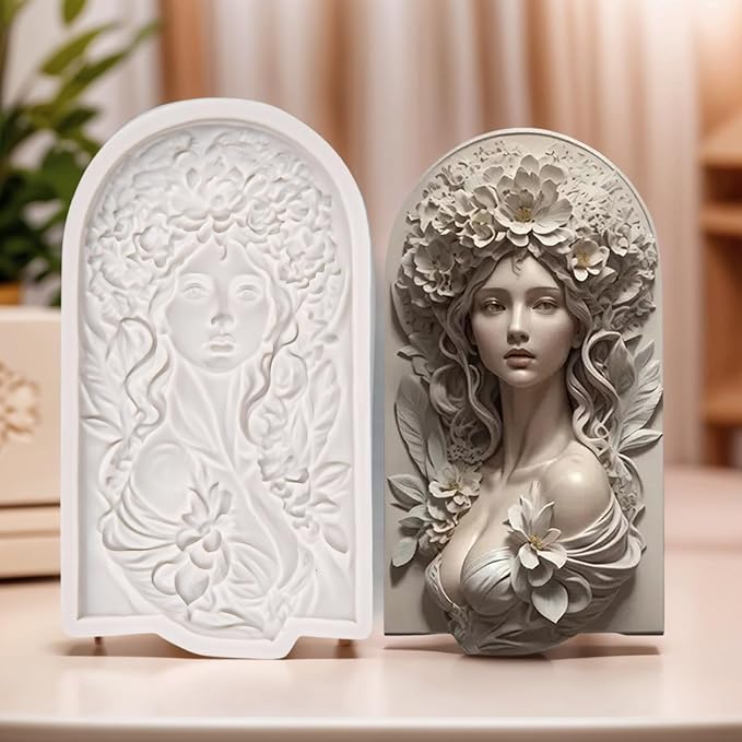(Four-piece set) Flower picture frame girl, elegant female relief, DIY silicone mold, cake chocolate mold wedding cake decoration tool soft cake