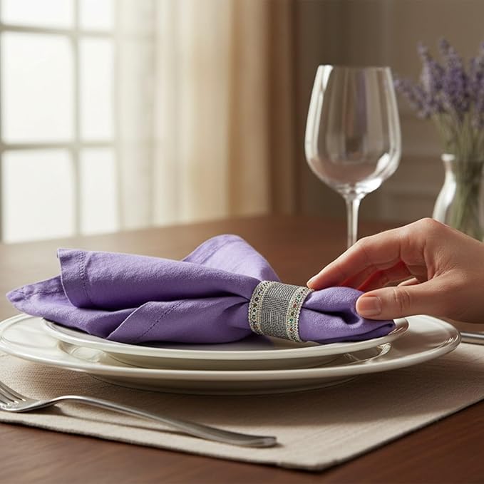 Hemstitched Linen Napkins – 20 Inch x 20 Inch – Stonewashed Pure Linen Cloth Dinner Napkins with Mitered Corners - 100% French Flax – Machine Washable - Set of 4 (Dusty Pastel Purple)