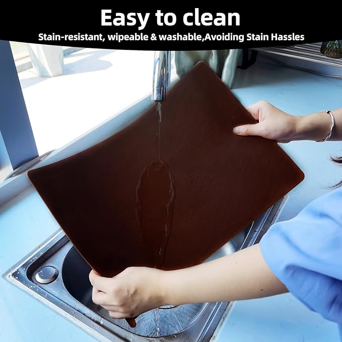 Vinyl Placemats Set of 6-12×17.7 Inch Waterproof & Heattable Placemats, Fall Faux Leather Wipeable Outdoor Table Mat for Dining, Kitchen, Indoor Outdoor Use (Coffee, Cowhide Grain)