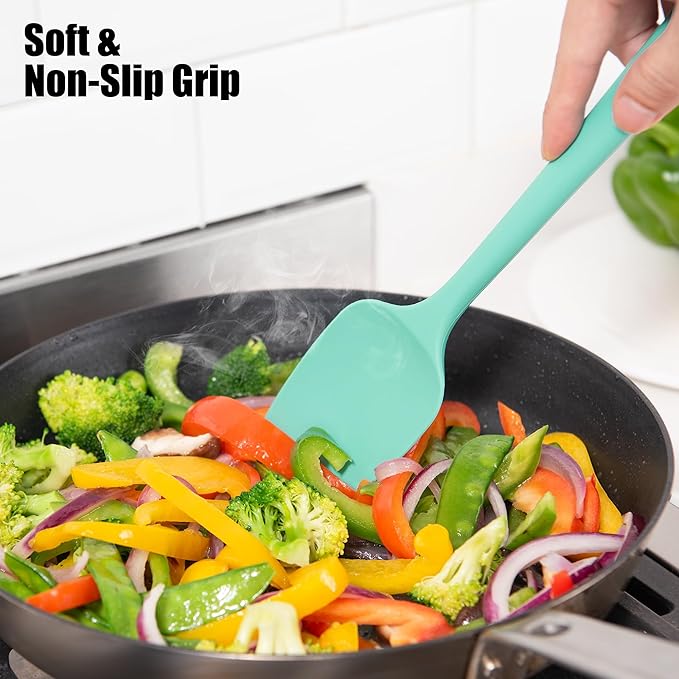 3-Piece Silicone Spatula Scrapers: Doosu 600°F Heat Resistant Food Grade Kitchen BPA Free Rubber Baking Cooking Tool Nonstick Utensil Set for Mixing, Scraping, Folding, Stirring, Serving (Multi-3)