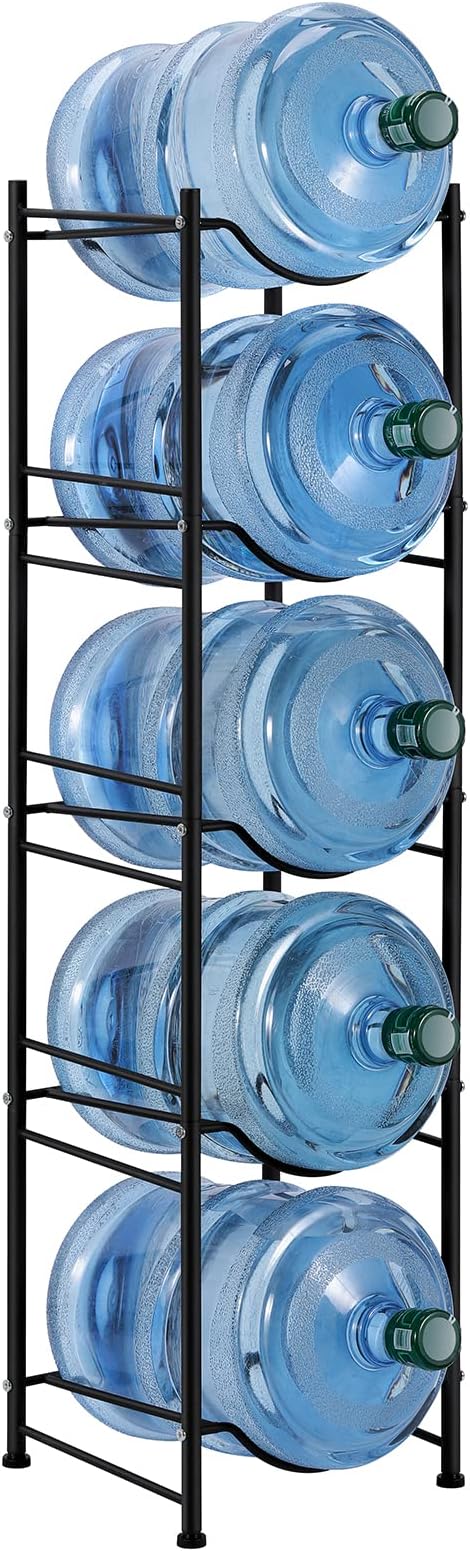 smusei 5 Gallon Water Bottle Holder - 5 Tier Detachable Cooler Jug Holder Storage Rack - Heavy Duty Gallon Jug Organizer for Home, Kitchen, Office, Breakroom - Black