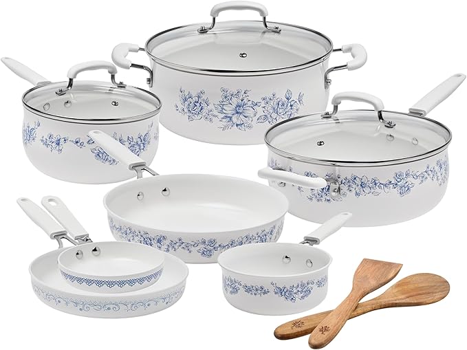 Pioneeer Woman 12-Piece Aluminum Ceramic Cookware Set - Nonstick Pots & Pans for Effortless Cooking
