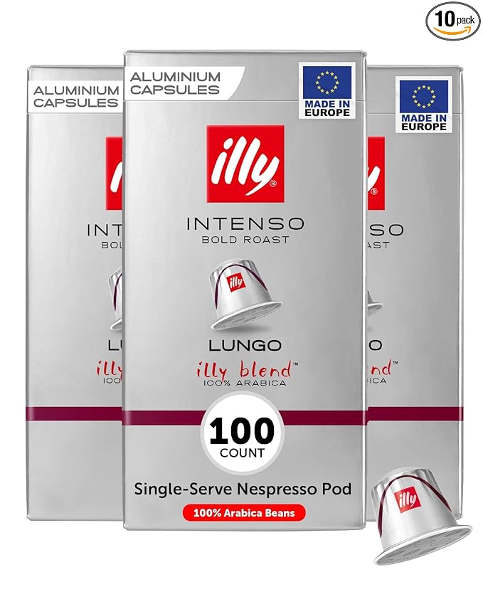illy Aluminum Espresso Capsules - Compatible with Nespresso Machines - Intenso Lungo Roast Coffee - Bold & Full of Flavor-Notes of Cocoa and Dried Fruit-Single Serve Capsules - 10 Count (Pack of 10)
