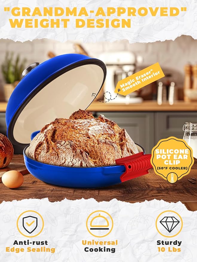 Dutch Oven Bread Baking Pot with Lid 6QT Enameled Cast Iron Oven, Gradient Blue Design & Complete Sourdough Kit (Banneton Basket, Dough Tools, Silicone Sling) for Artisan Bread Making