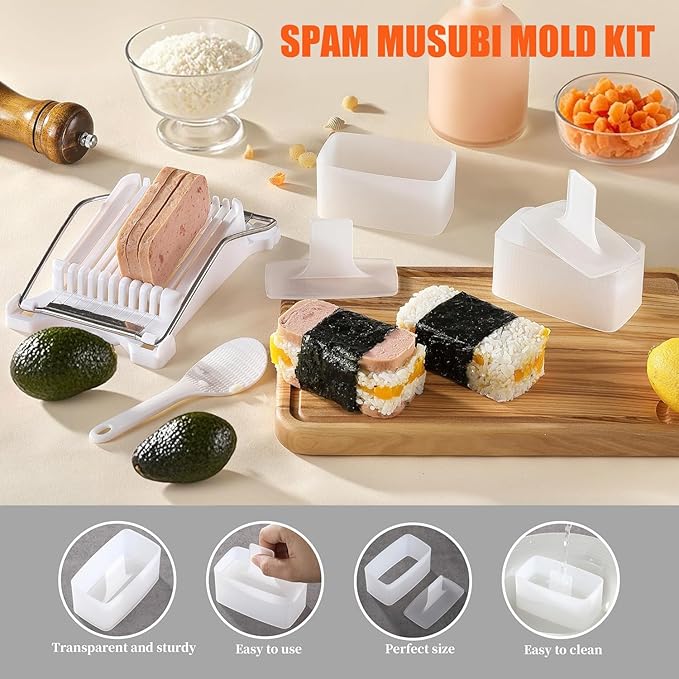 Sushi Making Kit & Musubi Maker Kit - for Beginners & Pros with Sushi Roller Bazooka, 2 Bamboo Mats, 2 Musubi Press Molds and Spam Slicer