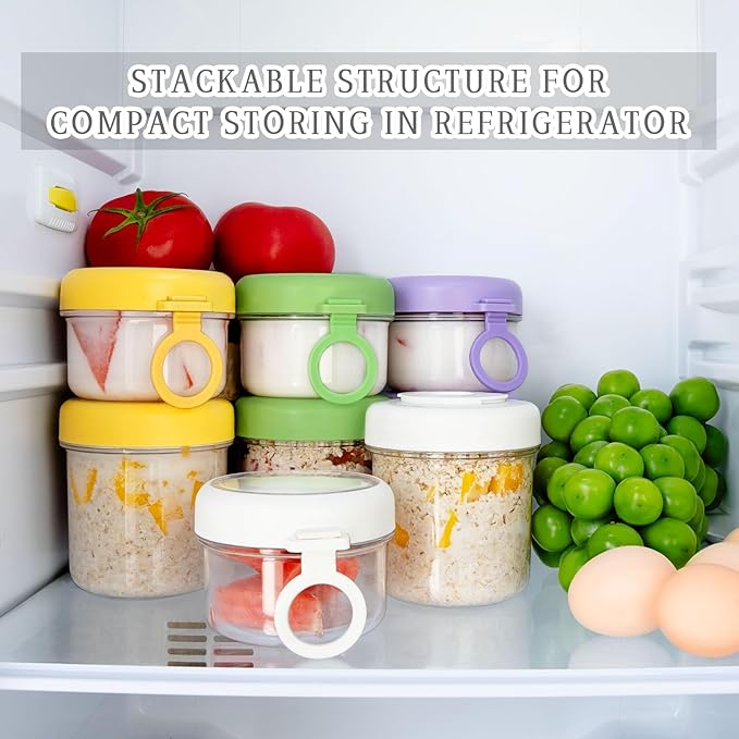 2 Pack Overnight Oats Containers with Lids, Folding Spoons 26 oz Plastic Mason Jars Containers with Lids Portable Cereal and Milk Container on The Go (White and green Oatmeal Cup)