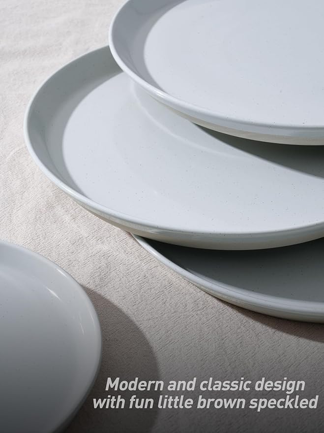 Famiware Saturn Speckled Dinnerware Sets for 6 (18 Pieces), Stoneware Plates and Bowls Dish Set - Chip and Scratch Resistant, Microwave and Dishwasher Safe, Light Gray