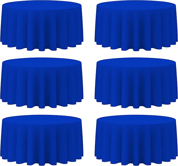 BRILLMAX 6 Pack Royal Blue Round Tablecloths 132 Inch - Circle Bulk Linen Polyester Fabric Washable Table Cloth Cover for Wedding Reception Banquet Birthday Party Buffet Restaurant