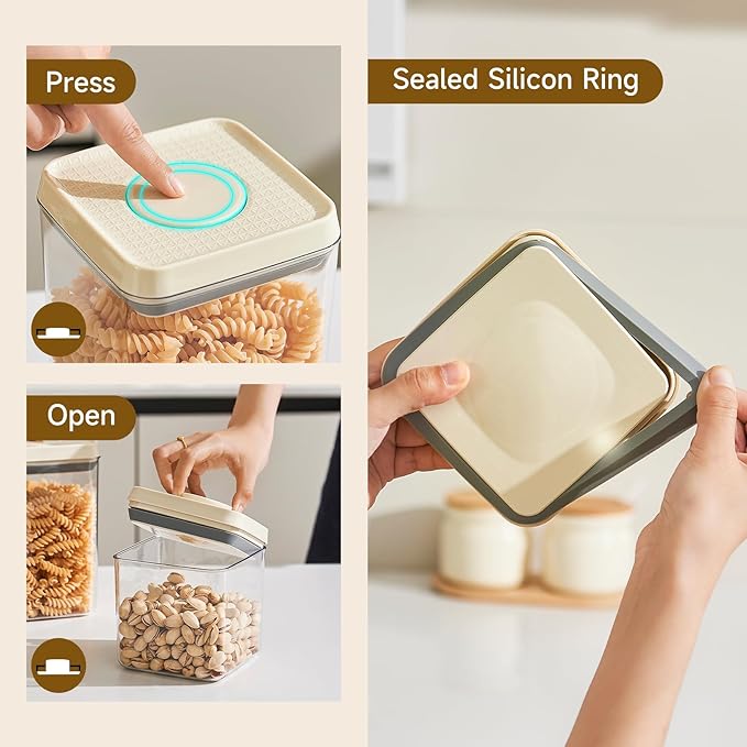 Airtight Food Storage Containers with Pop Top Lids, 3 Pcs BPA Free Plastic Dry Food Canisters for Kitchen Pantry Organization Cereal Flour and Sugar, 2qt+0.9qt*2