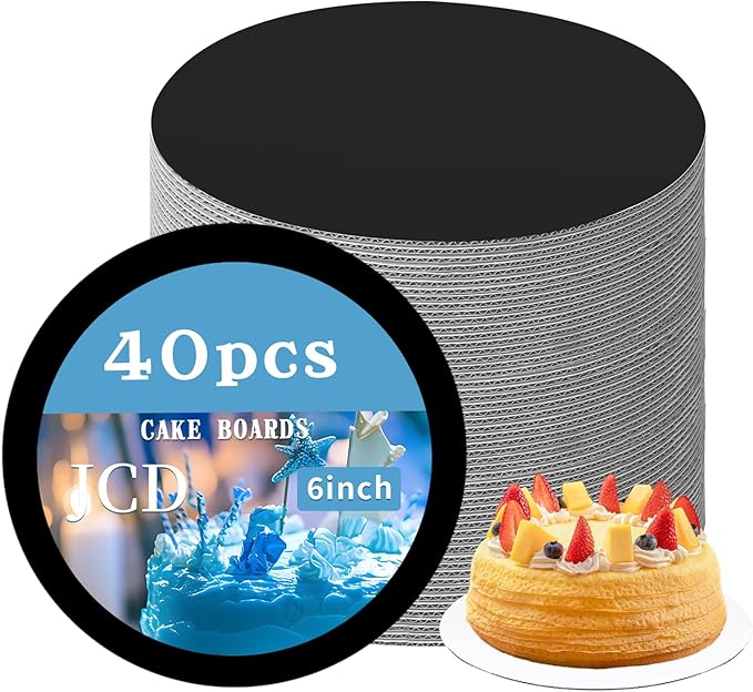 JCD 40 Packs Black Cake Boards Round,6inch Circles Rounds Base Food-Grade Cardboard,6 Inch Cake Plate（Thinner But Stronger(Black, 6inch/40Pcs)