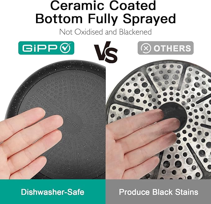 GiPP Ceramic Nonstick Pots and Pans Set - 18 Pcs Non Stick Cookware Set, Non-toxic Healthy Kitchen Cooking Set w/Frying Pans Set, Dishwasher Safe, PFAS PTFE PFOA PFOS Free