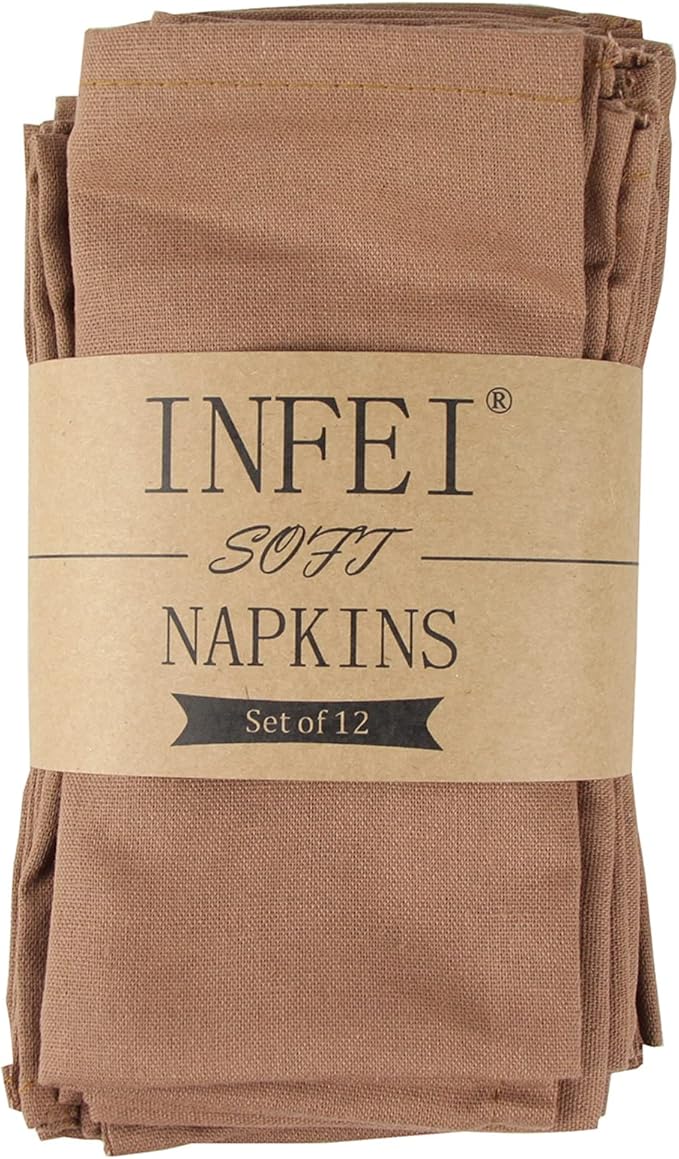 Solid Color Linen Blended Thin Dinner Cloth Napkins - Pack of 12 (40 x 40 cm) - for Events & Home Use (Coffee)