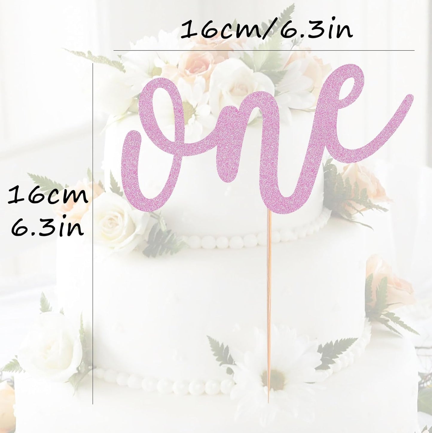 First Birthday Cake Topper - Pink Glitter One Cake Decorating Supplies for Girls and Boys, Perfect for Baby Shower/Gender Revealing Party/Baby Party Photo Booth Props